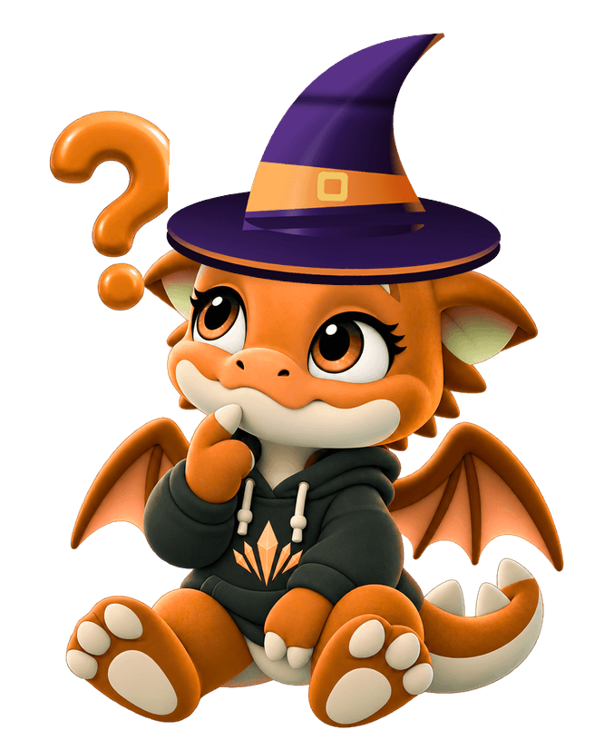 Oly, the Olymp mascot, thinking about a question