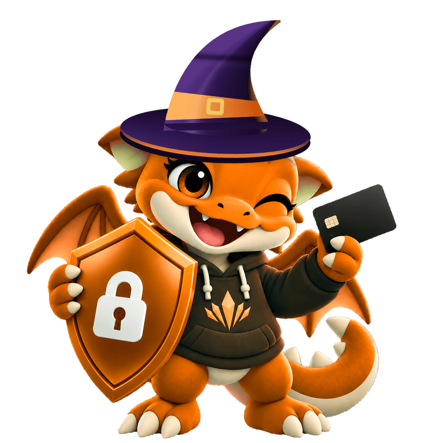 Oly, the Olymp mascot, protecting your payment with a shield