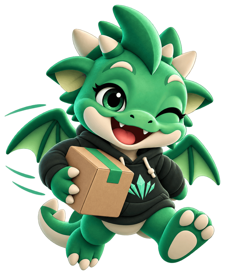 Oly, the Olymp mascot, running to deliver your order