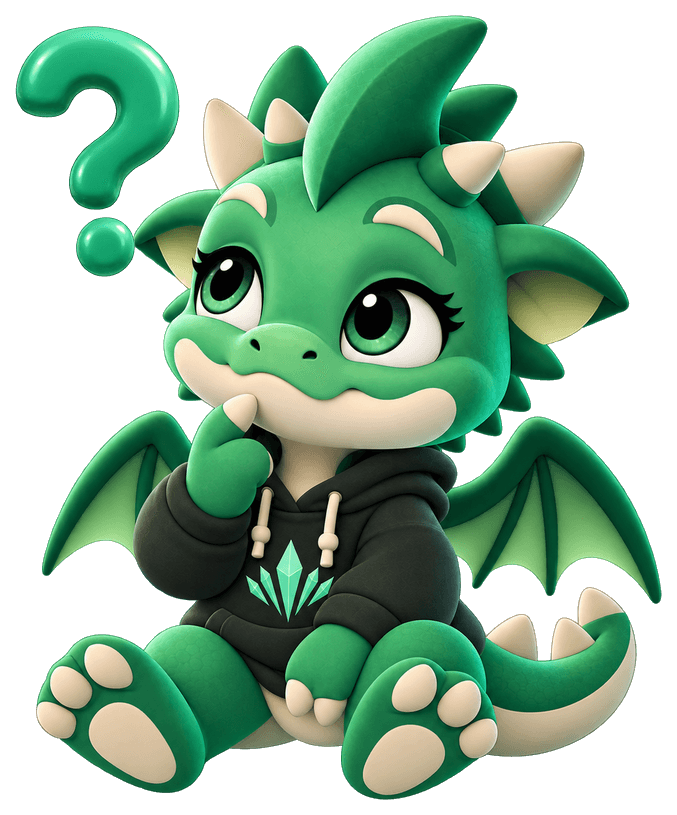 Oly, the Olymp mascot, thinking about a question
