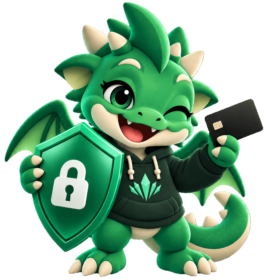 Oly, the Olymp mascot, protecting your payment with a shield